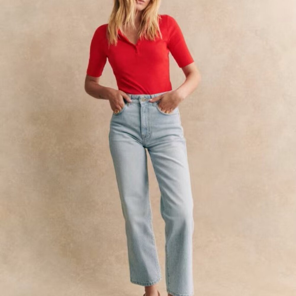 Sezane L'iconique Droit Trousers Jeans Denim Bleach - Size 10 (French size 42)